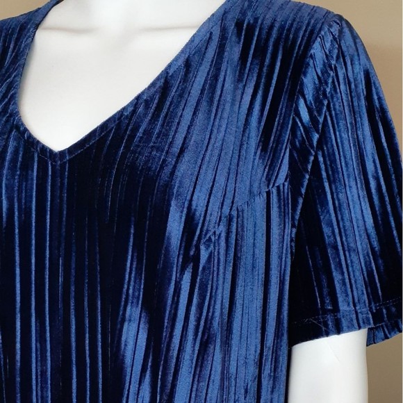 Woman Within Ultra Blue Velour Pleated Short Sleeve Maxi Dress 14W or 16W NWOT - Picture 6 of 7